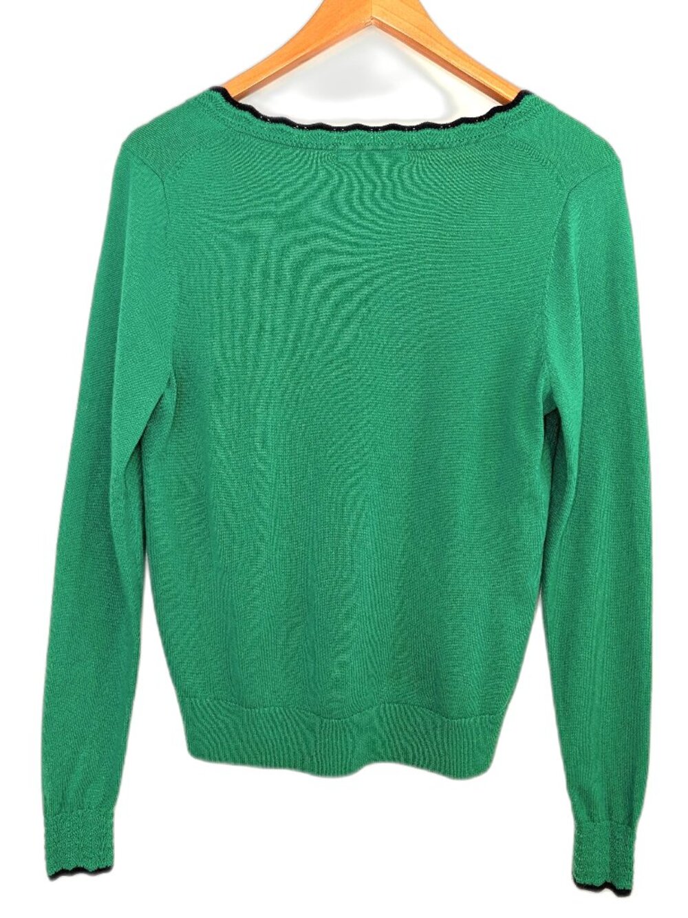 Boden | Merino Wool Scallop Trim V-Neck Sweater in Green | Size Small - Picture 8 of 11